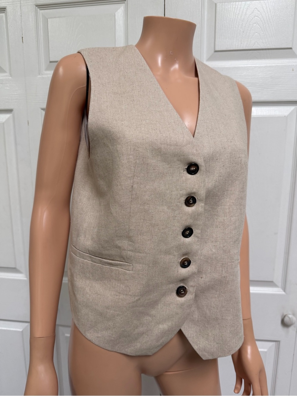 Zara Beige Buttoned Vest Women’s Size Small Linen Blend - Picture 16 of 16